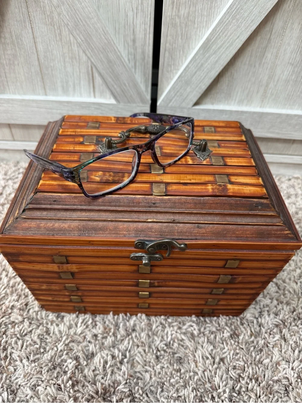 Wooden boho split Bamboo  Storage Box/keepsake Chest - Brown